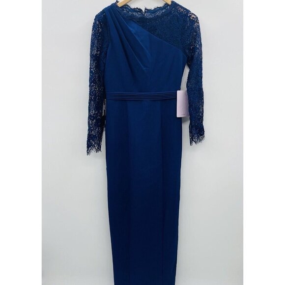 JS Collections Womens Size 2 Stretch Crepe Lace-Sleeve Gown Dress in Blue $299 - Picture 4 of 13